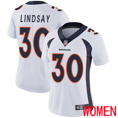 Women Denver Broncos #30 Phillip Lindsay White Vapor Untouchable Limited Player Football NFL Jersey->women nfl jersey->Women Jersey